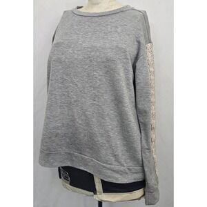 Flora by Fiore Runway Womens S‎ Gray Lace Sleeve Sweatshirt Pullover Top Chic